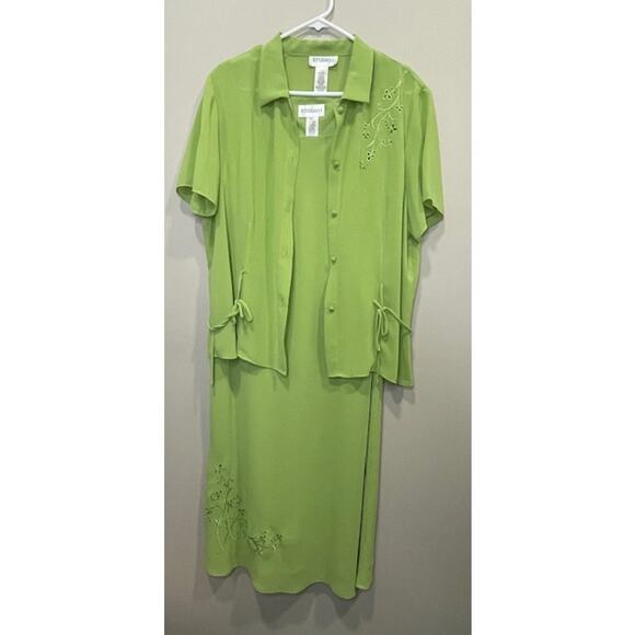 Studio I Vintage Style 2-Peice Lime Green Dress Lightweight Women's Sz 18 - Picture 1 of 10